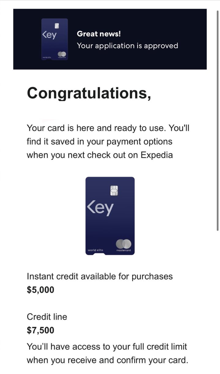 Card approval screen: $5,000 instant credit and a $7,500 credit line